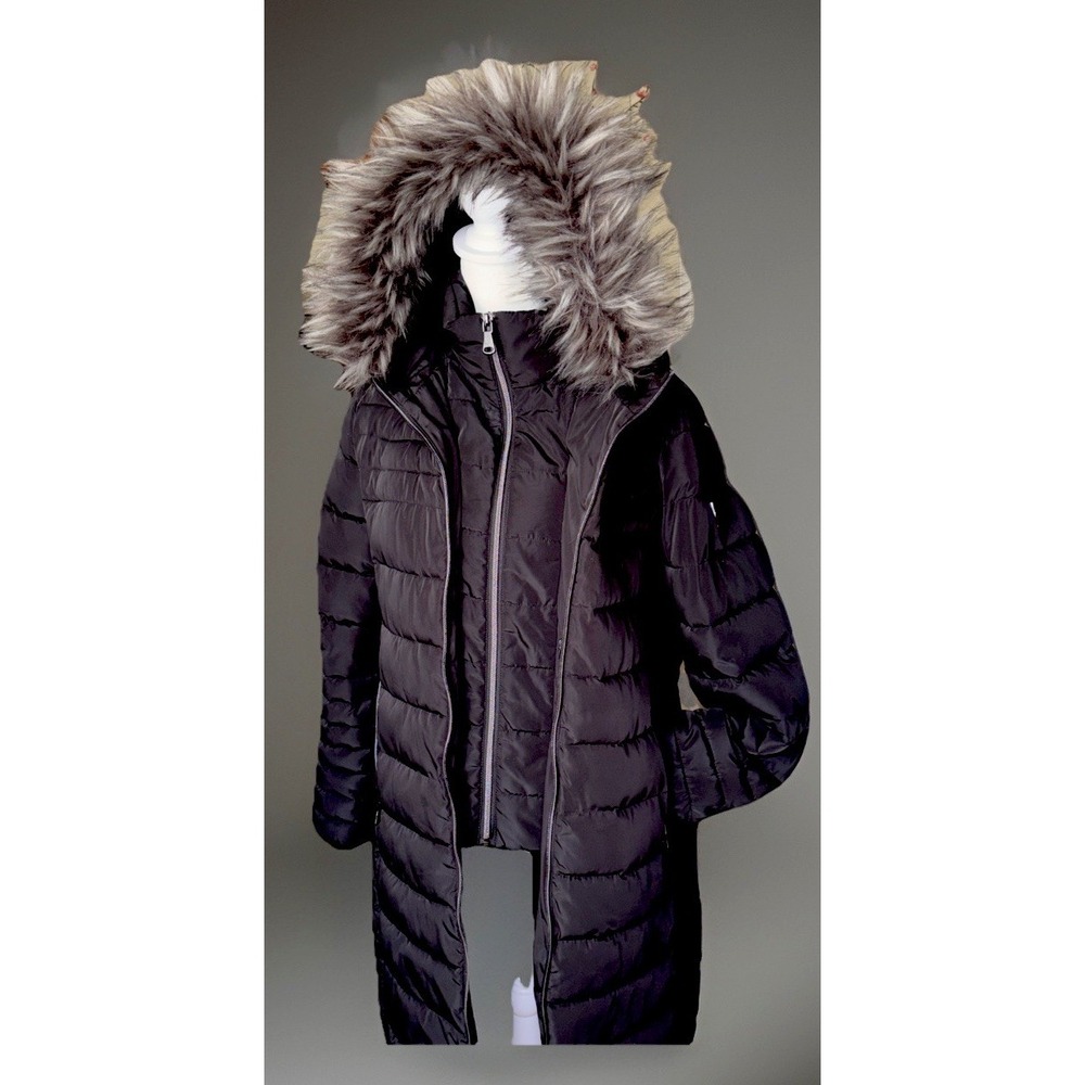 Vince Camuto removable faux fur hooded puffer coat winter parka Black women's M